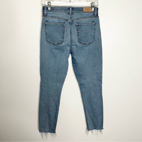 7 For All Mankind Jeans Women 28 Skinny Ankle Raw Hem High Rise Blue Soft Denim - Picture 3 of 9